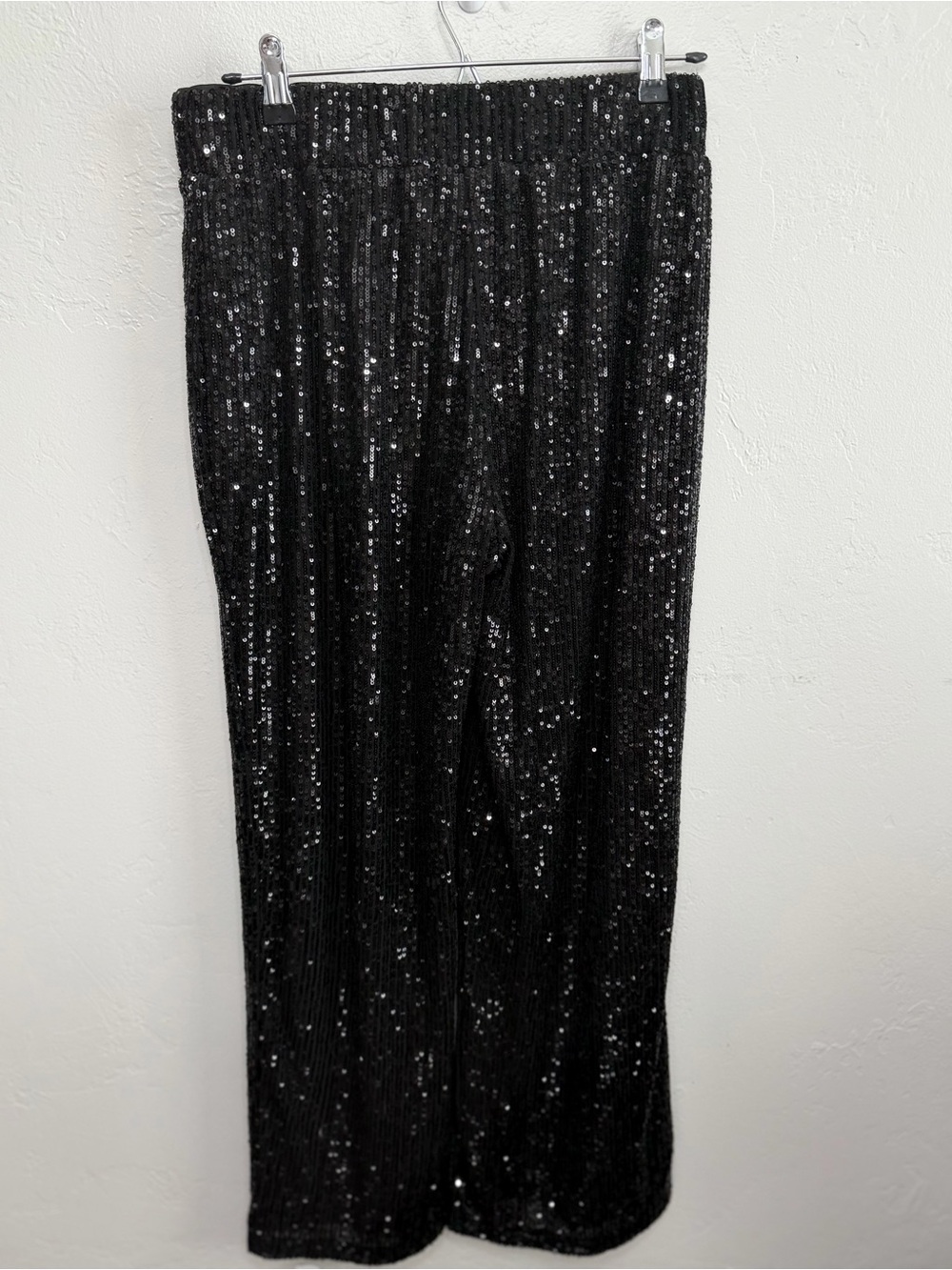 Black Sequin Wide Leg Pants Size Medium Regular Stretch Party Holiday NYE